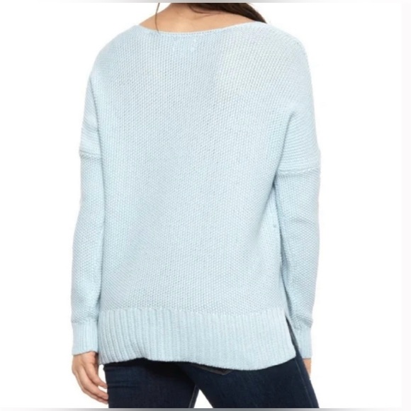 Lucky Brand Powder Blue Popcorn Knit V Neck Long Sleeve Cotton Blend Sweater - Picture 2 of 6